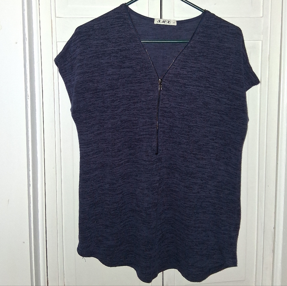 SMX Elegant Women's Short Sleeve Top in Navy